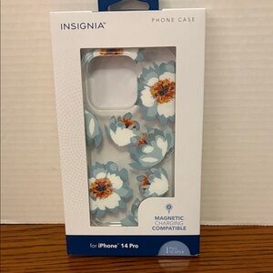 Floral Design Phone Case for iPhone 14 Pro - Blue